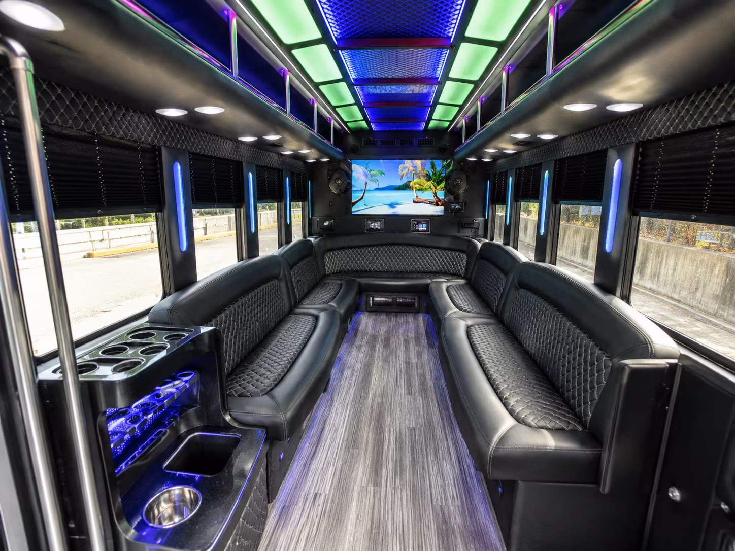 fullerton 18 passenger party bus inside